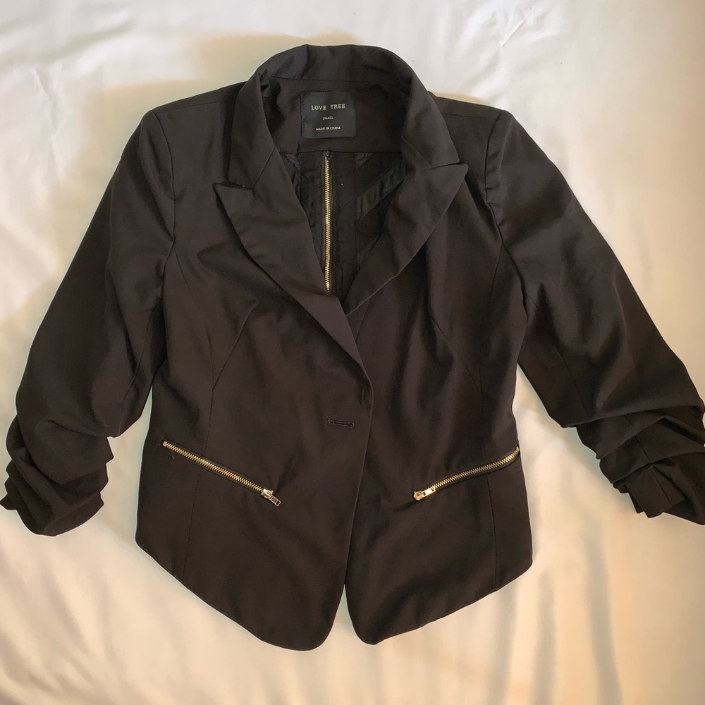 Black Semi-Cropped Blazer with Zipper in back